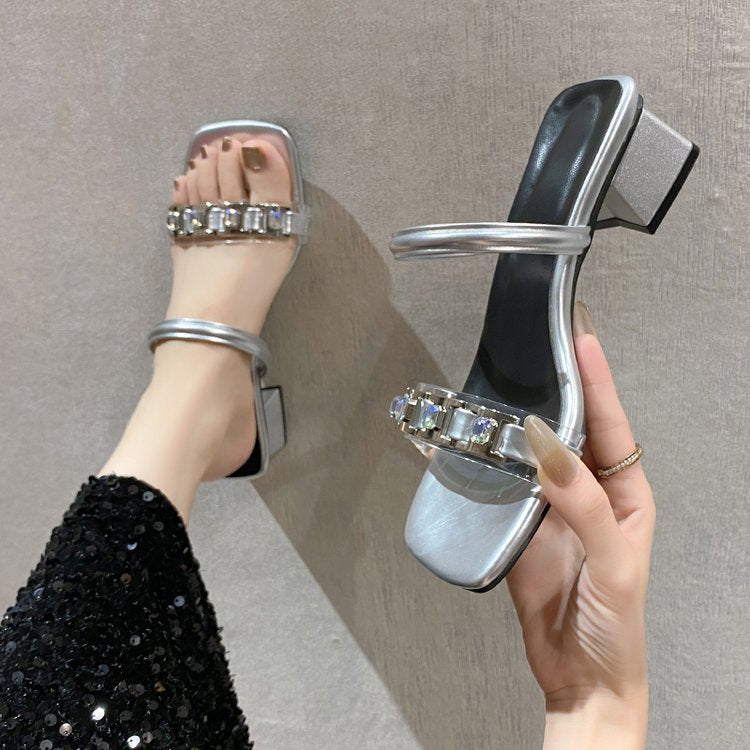 Damen elegante Mules mit gekreuzten Riemen und Blockabsatz Drune