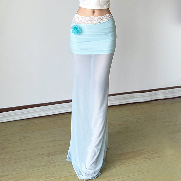 Damen Maxikleid mit asymmetrischem Schnitt und floralen Akzenten Drune