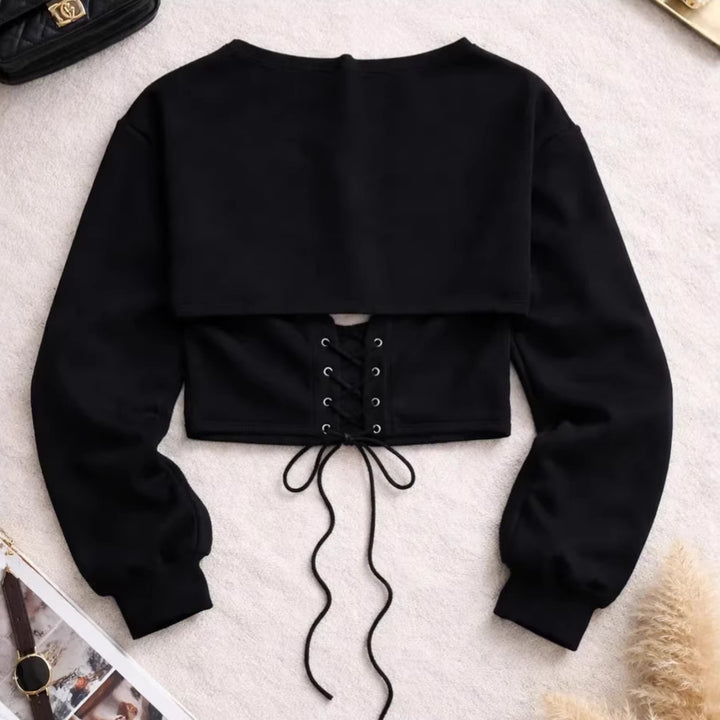 Damen Sportliches cropped Sweatshirt mit Schnürung Drune