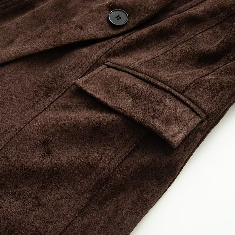 Damen modische Double-Breasted Blazerjacke im eleganten Wildleder-Look Drune