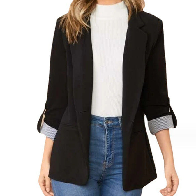 Damen modischer Blazer mit umschlagbaren Ärmeln und strukturierten Details Drune