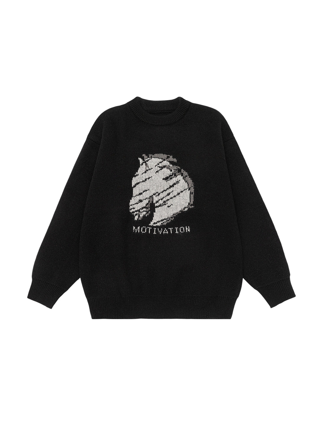 Damen Oversize-Strickpullover mit Intarsienmotiv und Rundhalsausschnitt Drune