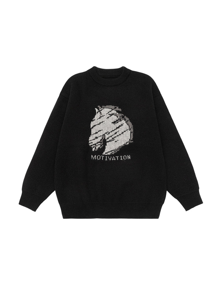 Damen Oversize-Strickpullover mit Intarsienmotiv und Rundhalsausschnitt Drune
