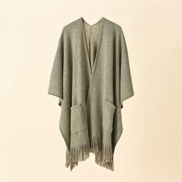 Damen Offenes Oversize-Strickcape mit Kaschmir‑Touch, Fransen und Eingrifftaschen Drune