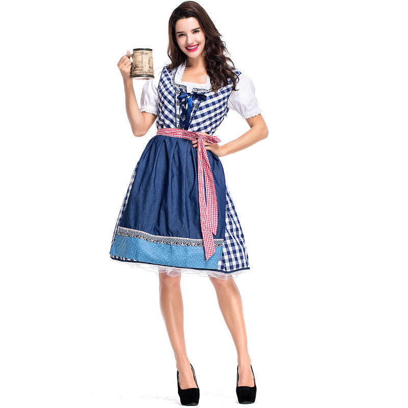 Damen nan traditionelles Trachten Dirndlkleid mit herzförmigem Ausschnitt, Schnürung und abnehmbarer Schürze Drune