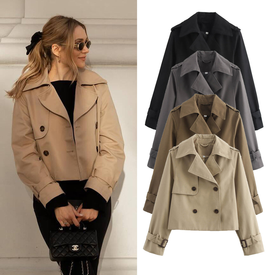 Damen Cropped-Trenchjacke im Boxy‑Schnitt mit Doppelreiher und Manschettenriemen Drune