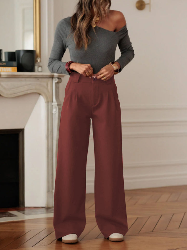 Damen Hochtaillierte Wide‑Leg Hose mit Bügelfalte und seitlichem Schlitz Drune