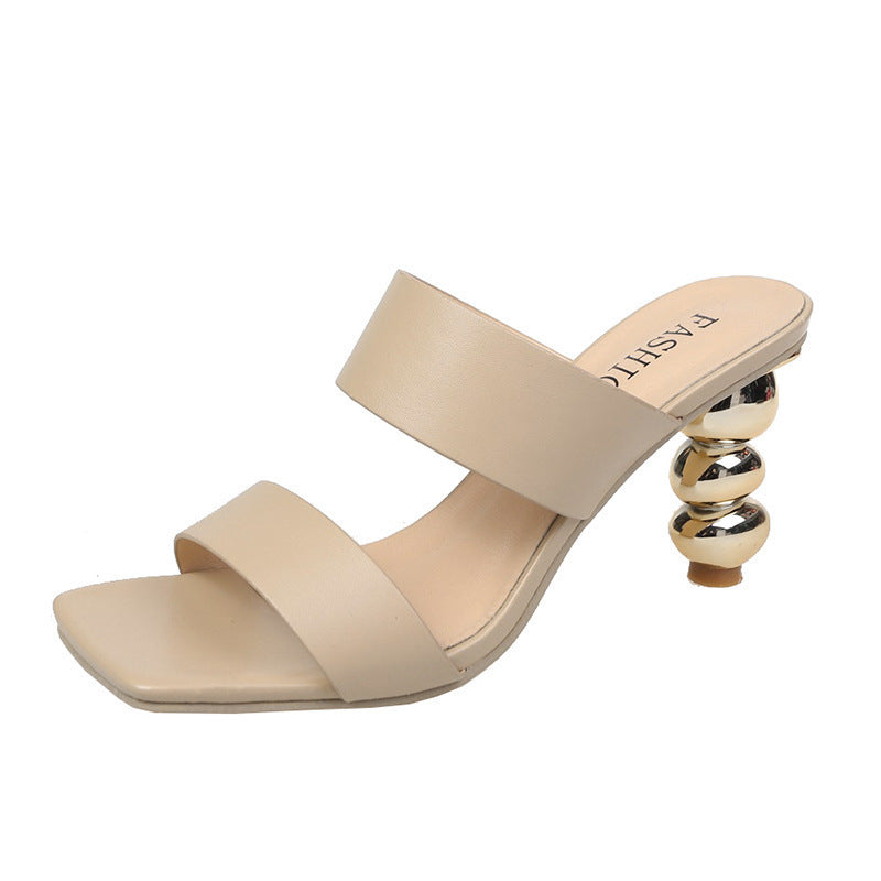 Damen Elegante Sandalen mit geschwungenem Absatz und doppeltem Riemen Drune