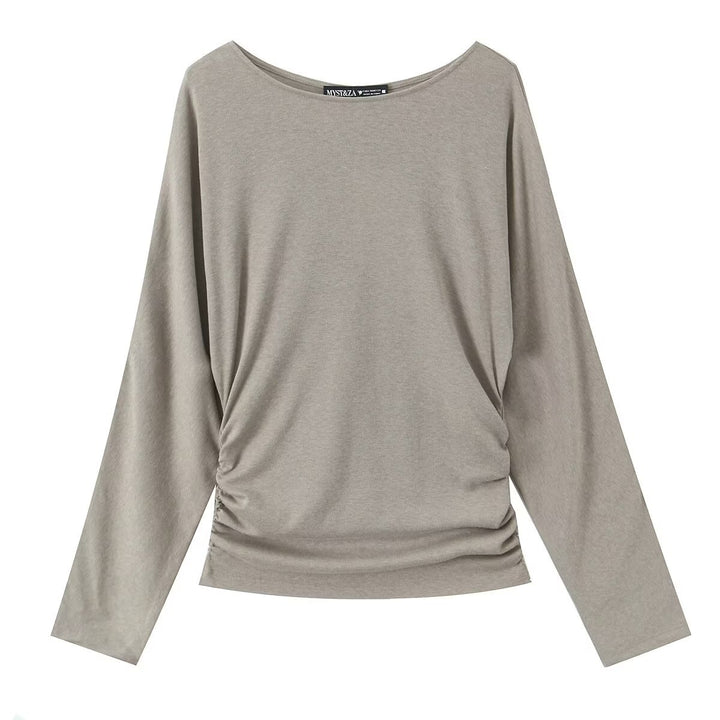 Damen Langarmshirt mit seitlicher Raffung und überschnittenen Schultern Drune