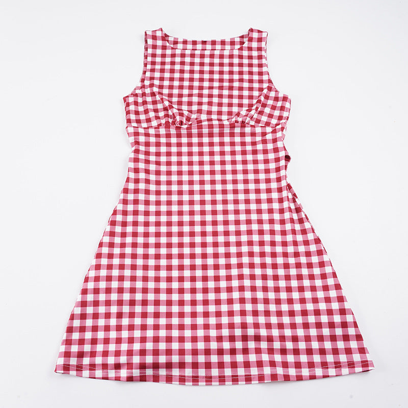Damen süßes Vichy-Kleid mit femininer Silhouette und Rüschendetails Drune
