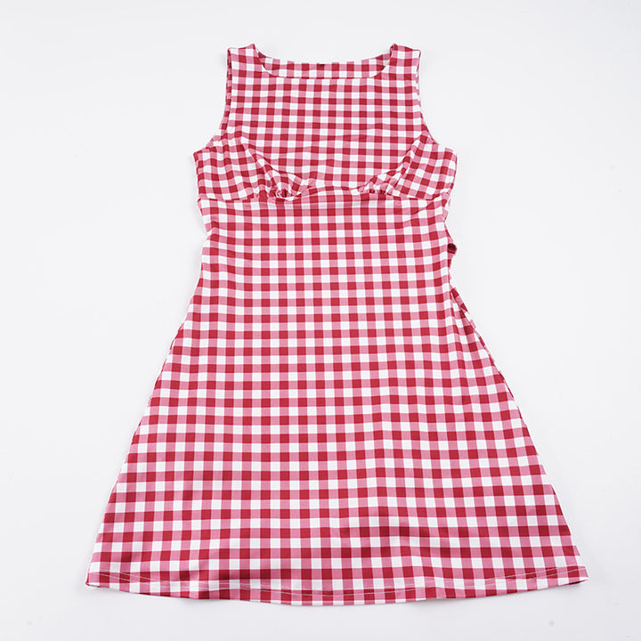 Damen süßes Vichy-Kleid mit femininer Silhouette und Rüschendetails Drune