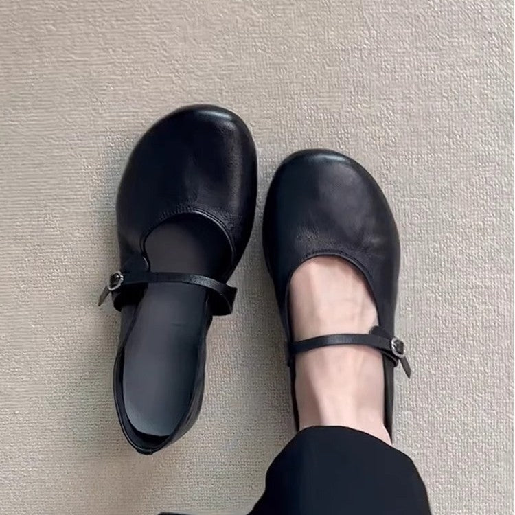 Damen Klassische Leder Mary Jane Ballerinas mit verstellbarem Riemen Drune