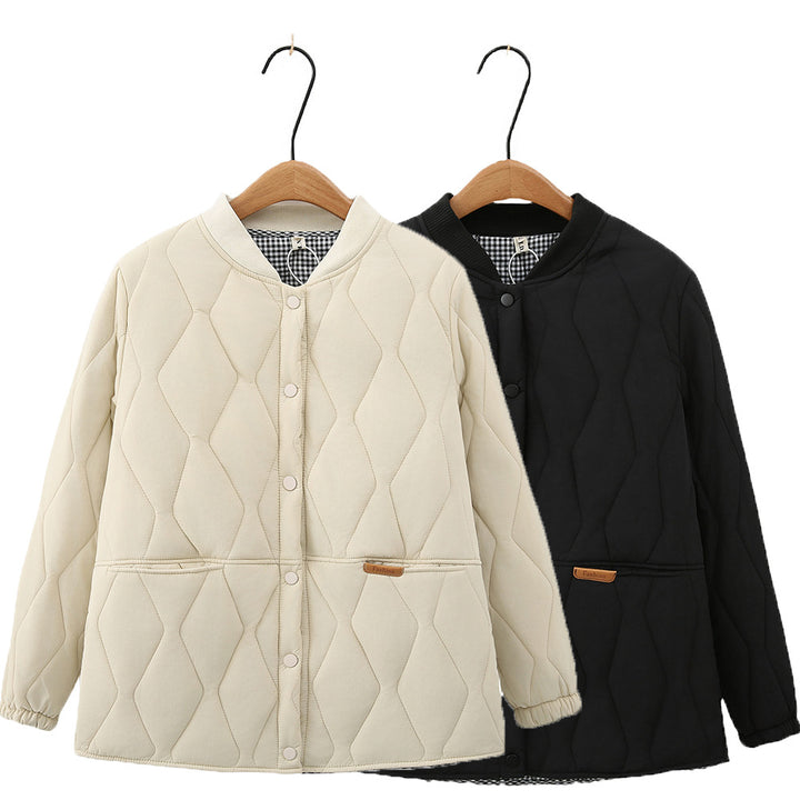 Damen nan leichte wattierte Steppjacke im College-Stil mit Rautenstepp und kariertem Futter Drune