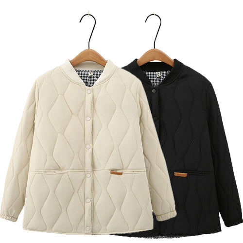 Damen nan leichte wattierte Steppjacke im College-Stil mit Rautenstepp und kariertem Futter Drune