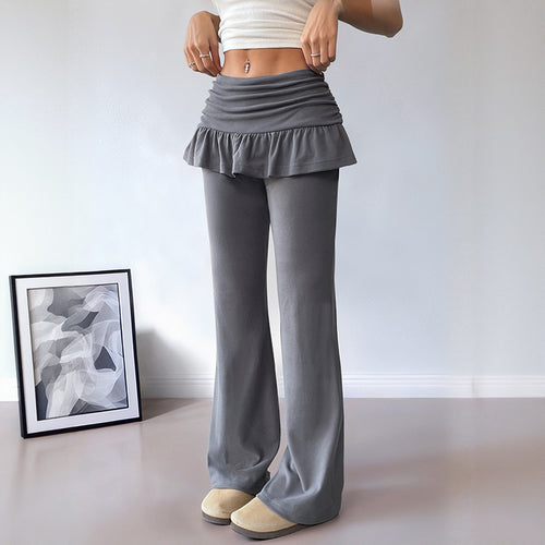 Damen Freizeit-Hosen mit Volantbund und weitem Bein Drune