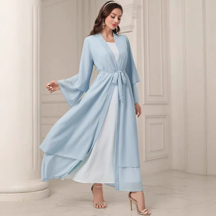 Damen Elegante lange Kimono-Jacke aus fließendem Stoff mit weitem Schnitt Drune