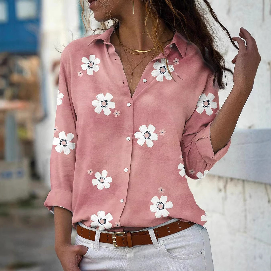 Damen Bluse mit Blumenmuster, Hemdkragen und lockerer Passform Drune