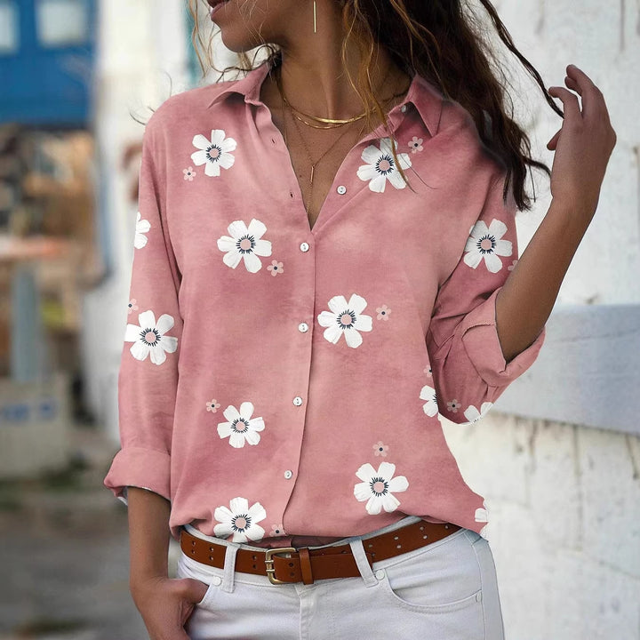 Damen Bluse mit Blumenmuster, Hemdkragen und lockerer Passform Drune
