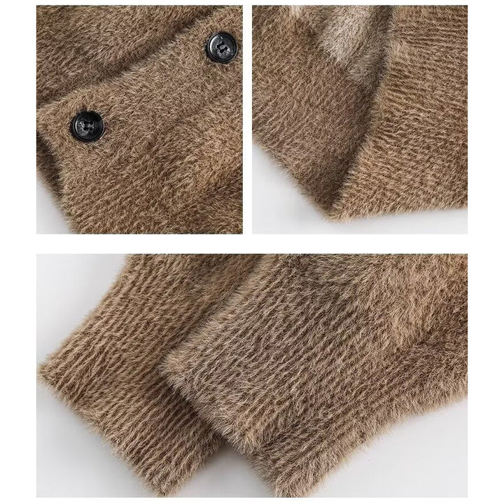 Damen Gemütliche Strickjacke mit Knopfleiste und V-Ausschnitt Drune
