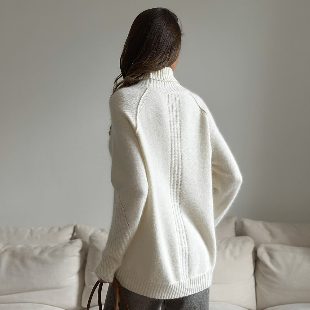 Damen Komfortabler Strickpullover mit Rollkragen Drune
