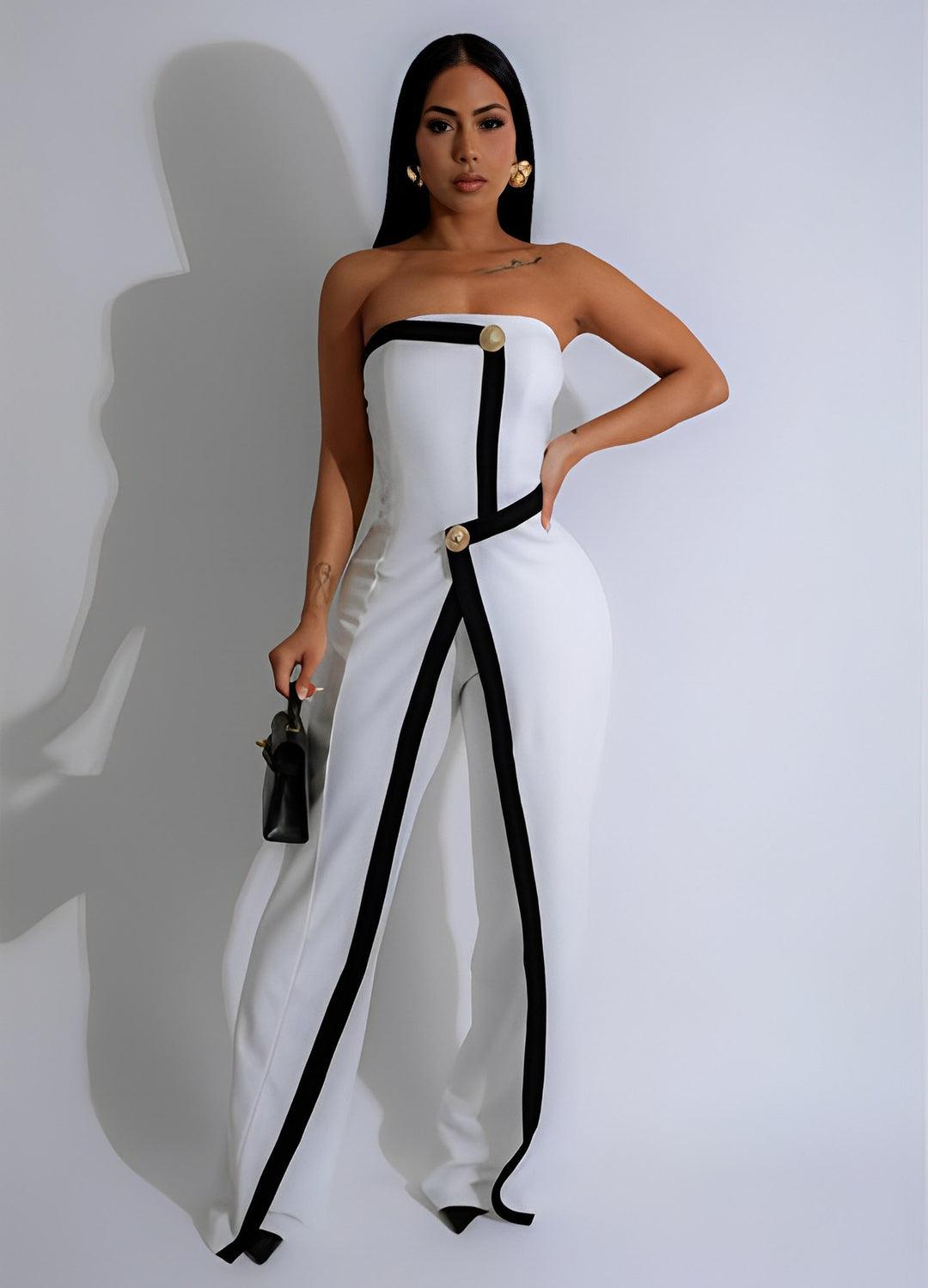 Damen-Jumpsuit mit elegantem Bustier-Oberteil und kontrastierenden Saumakzenten Drune