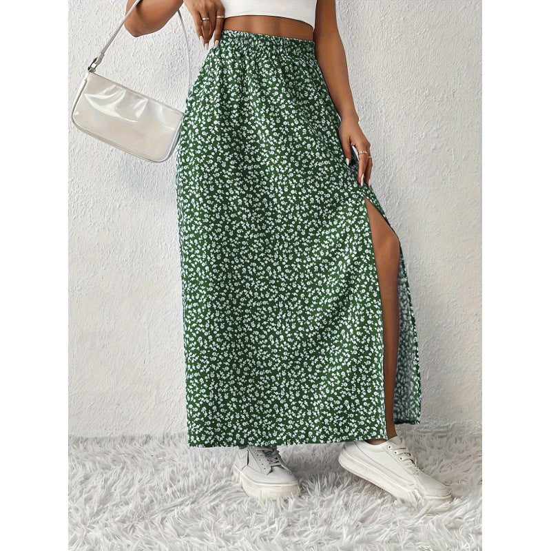 Damen Maxirock mit floralem Muster und seitlichem Schlitz Drune