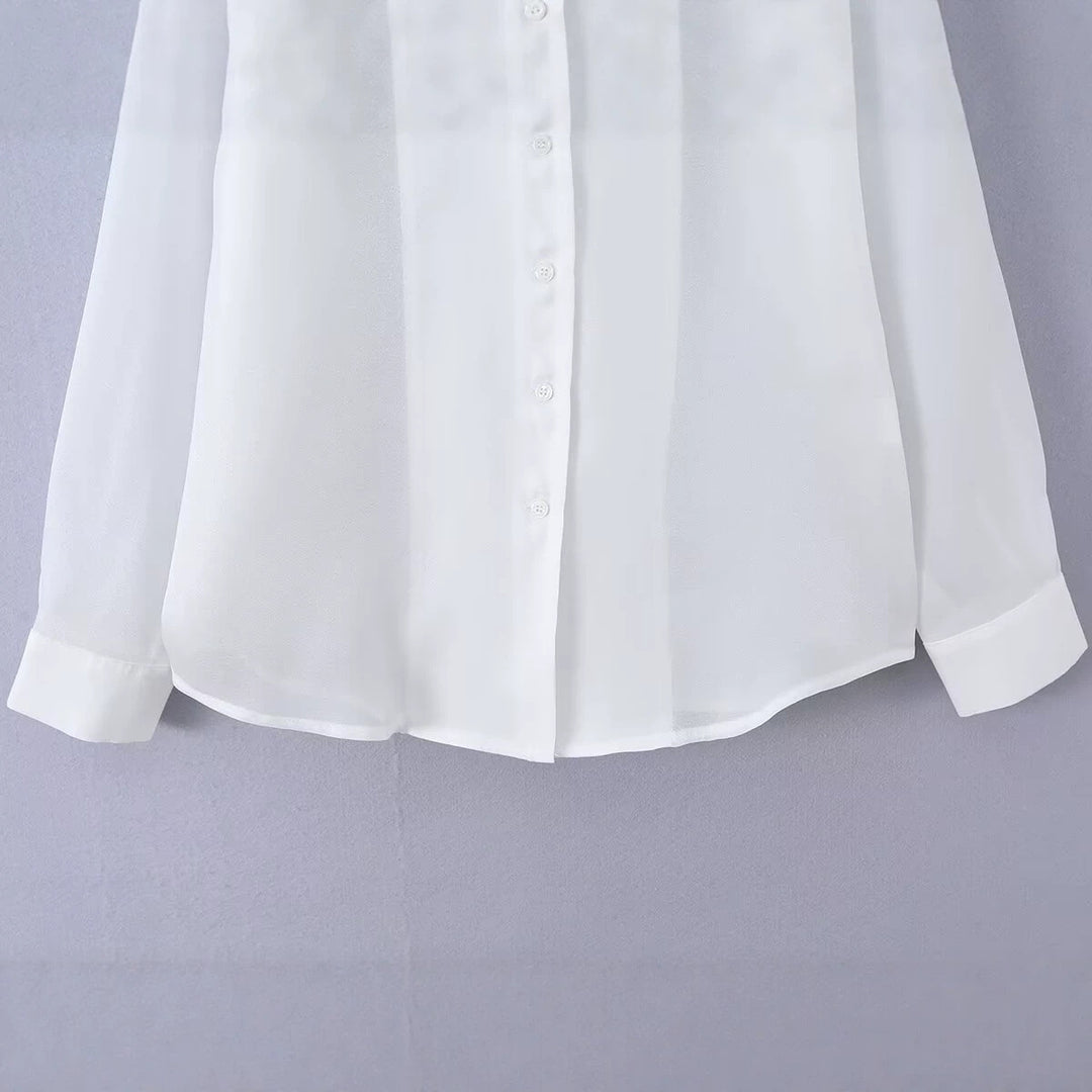 Damen Leichte Chiffon-Hemdbluse mit Oversize-Schnitt und Manschetten Drune