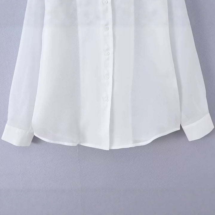 Damen Leichte Chiffon-Hemdbluse mit Oversize-Schnitt und Manschetten Drune