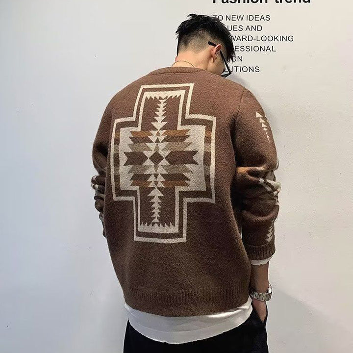 Herren Modischer Grobstrickpullover mit geometrischem Muster Drune
