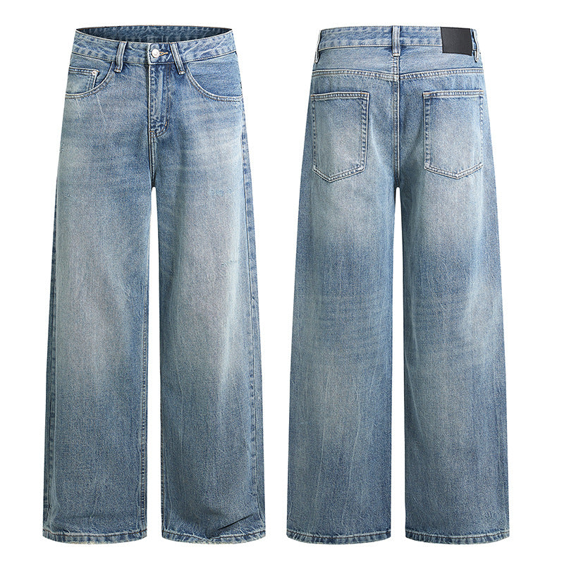 Damen Weite High-Waist Denim-Jeans mit ausgestelltem Bein und Vintage-Waschung Drune