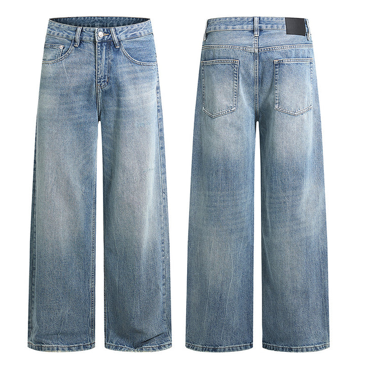 Damen Weite High-Waist Denim-Jeans mit ausgestelltem Bein und Vintage-Waschung Drune
