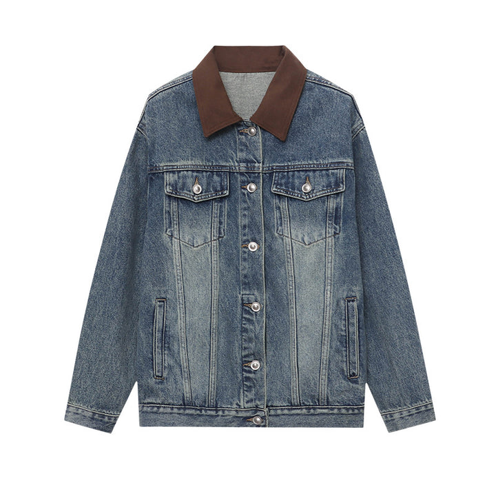Damen Jeansjacke mit lässigem Schnitt und kontrastierendem Kragen Drune