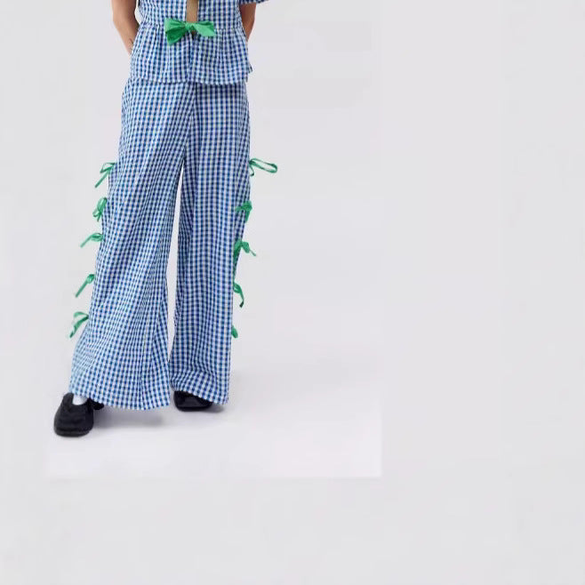 Damen Weite Karohose mit dekorativen Schnürdetails Drune