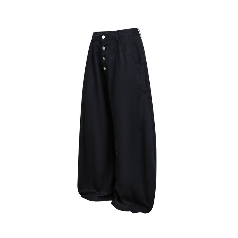 Damen Hochgeschnittene Balloon‑Culotte‑Hose mit weiter Beinweite, sichtbarer Knopfleiste und Eingrifftaschen Drune