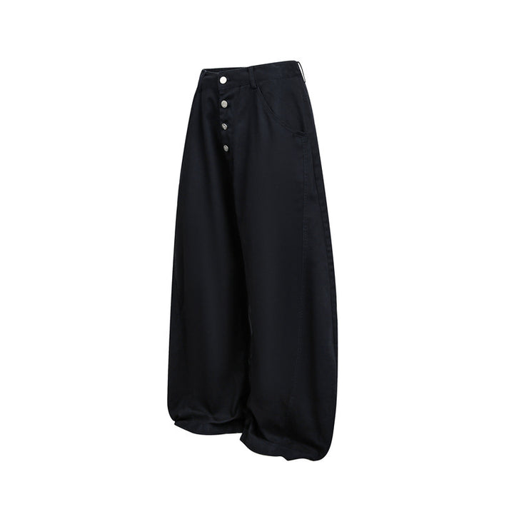Damen Hochgeschnittene Balloon‑Culotte‑Hose mit weiter Beinweite, sichtbarer Knopfleiste und Eingrifftaschen Drune