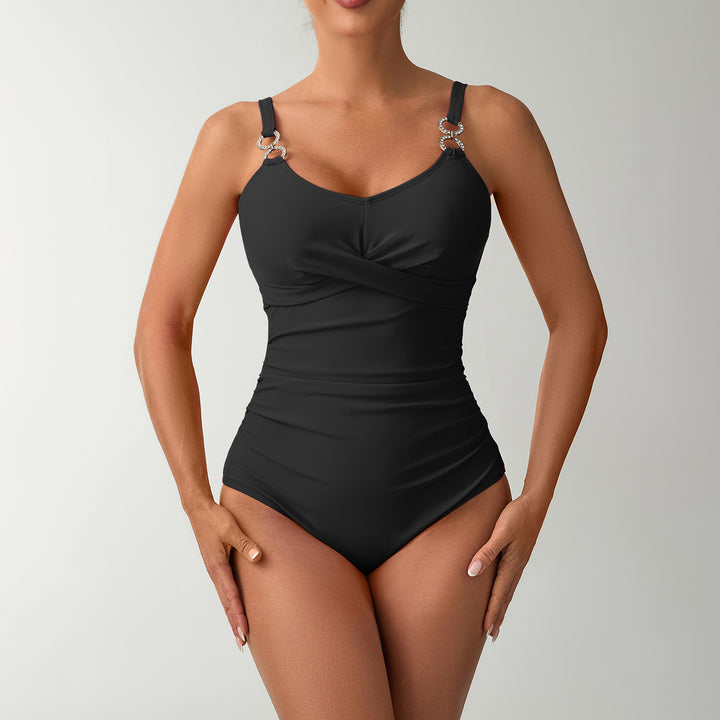 Damen Einteiler Badeanzug mit elegantem Wickeldesign und zarten Trägerdetails Drune