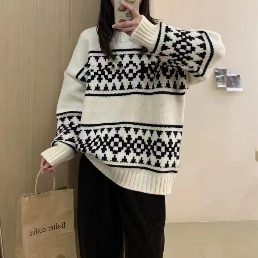 Damen Grobstrickpullover mit auffälligem Norweger-Muster Drune