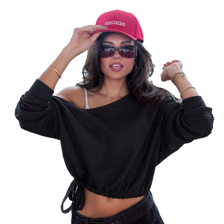 Damen schulterfreies Sweatshirt mit Knotengürtel und Oversize-Schnitt Drune