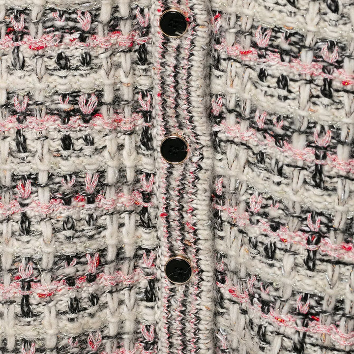 Damen Tweed-Cardigan mit Rundkragen, durchgehender Knopfleiste und Fransenabschlüssen Drune