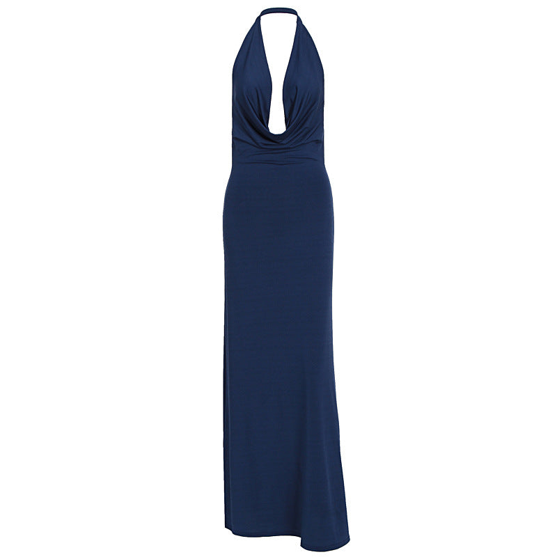 Damen elegantes Maxikleid mit einzigartigem Halterhalsschnitt Drune