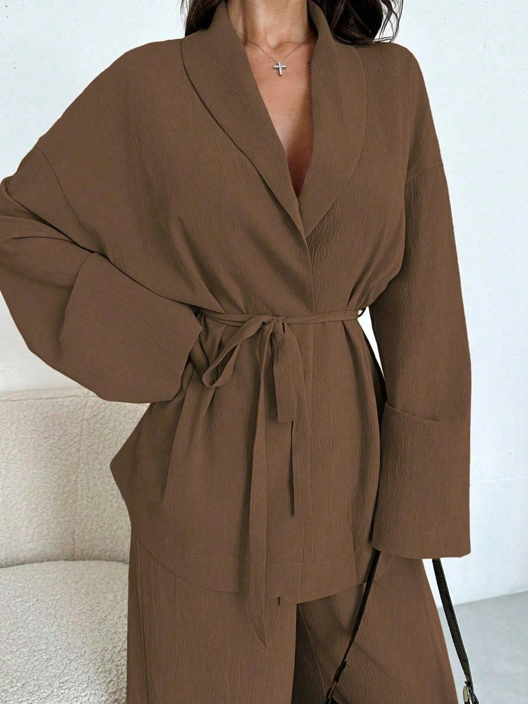 Damen lässige Oversized Blazerjacke mit Gürtel Drune