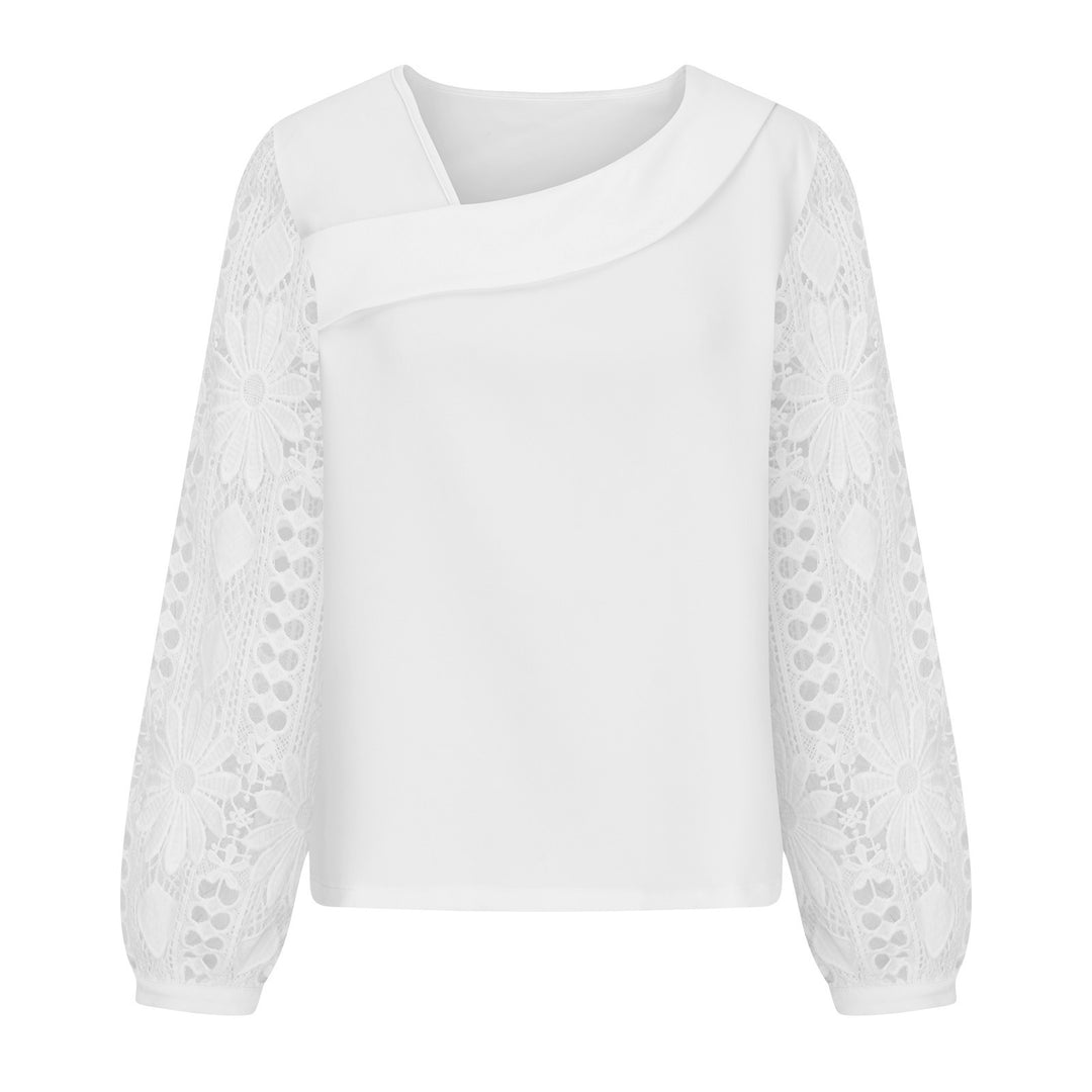 Damen Bluse mit quadratischem Ausschnitt und gehäkelten Spitzenärmeln Drune