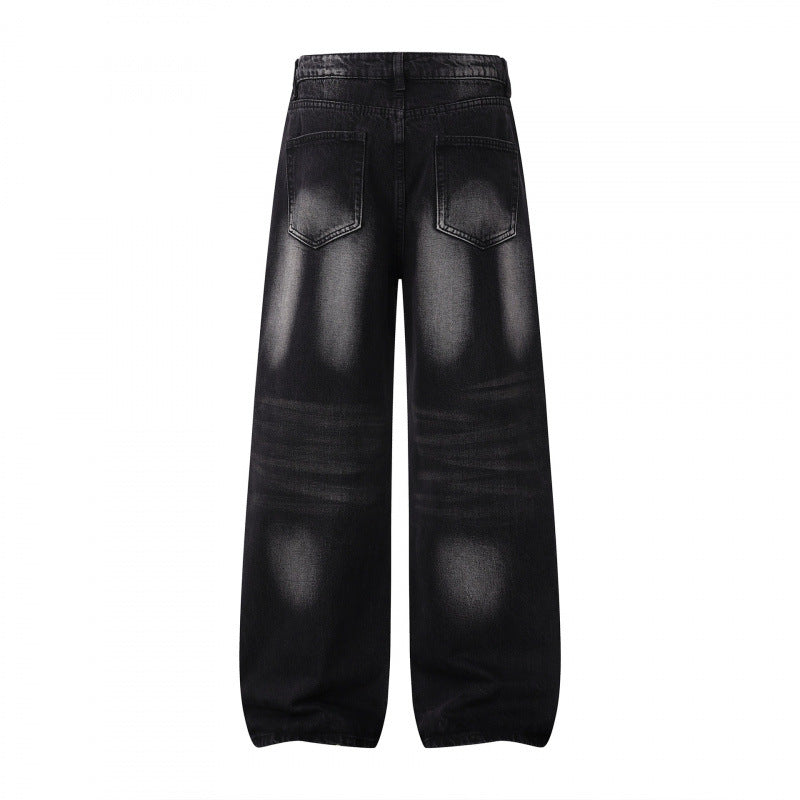 Damen Weite Highwaist-Jeanshose im Balloon-Schnitt mit Used‑Effekt und elastischem Saum Drune