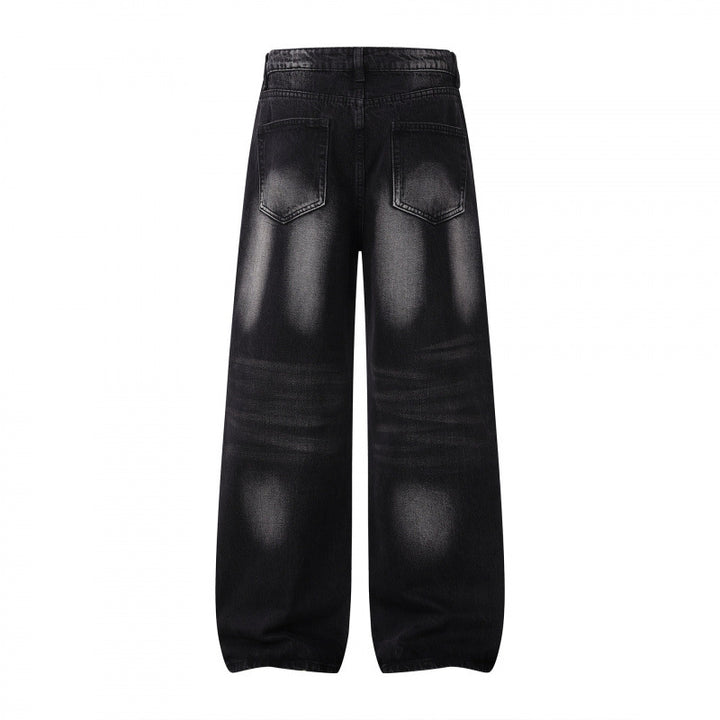 Damen Weite Highwaist-Jeanshose im Balloon-Schnitt mit Used‑Effekt und elastischem Saum Drune