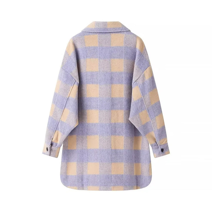 Damen nan oversized Karobluse aus Teddyfleece mit aufgesetzten Klappentaschen und abgerundetem Saum Drune