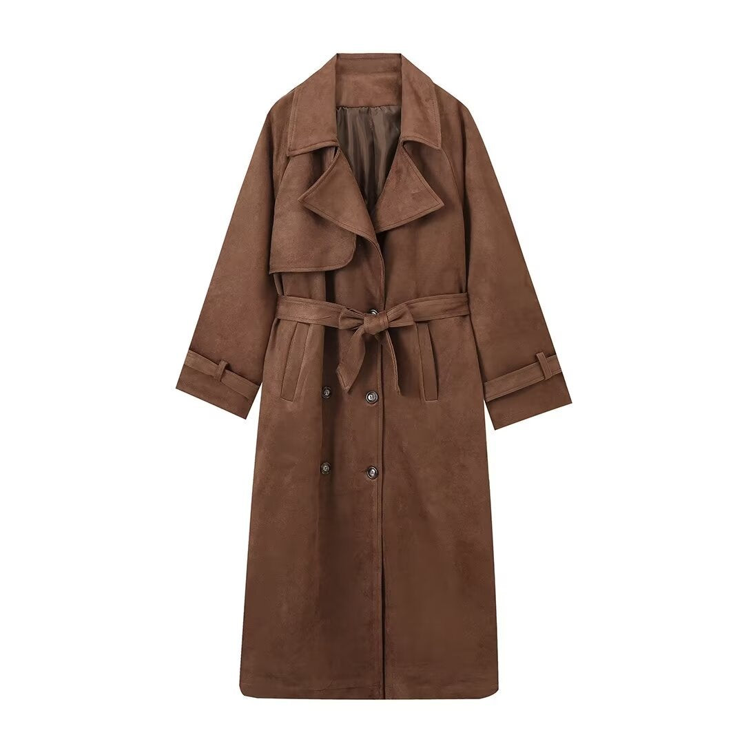 Damen elegante Suede Trenchcoat Drune