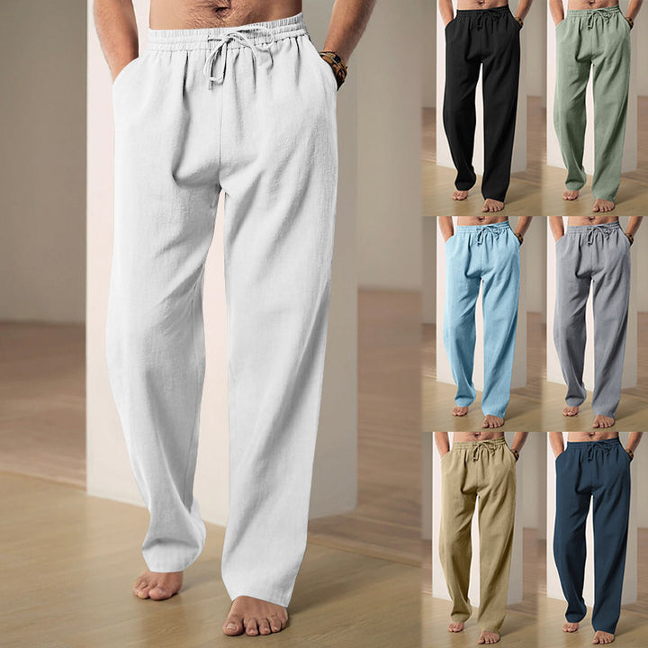 Herren komfortable Leinen-Loungehose mit extra weitem Bein, verstellbarem Kordelbund und atmungsaktiver Sommerqualität Drune