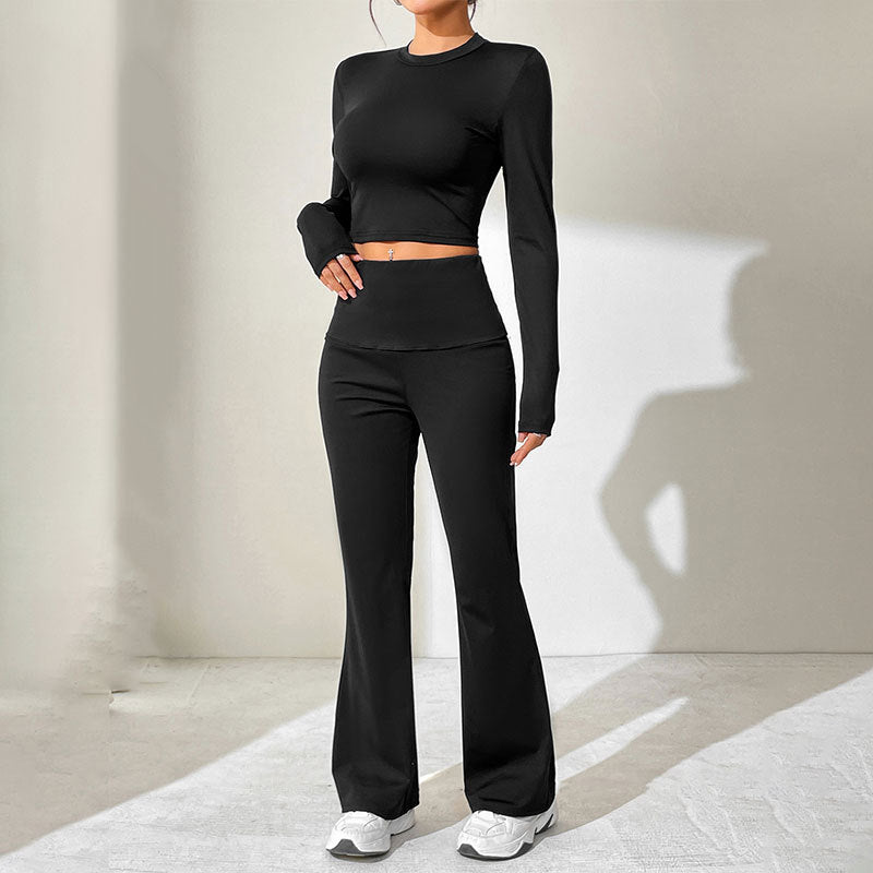 Damen Sportliches Set mit kombiniertem Cut-Out-Oberteil und weitem Hosenansatz Drune