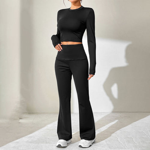 Damen Sportliches Set mit kombiniertem Cut-Out-Oberteil und weitem Hosenansatz Drune