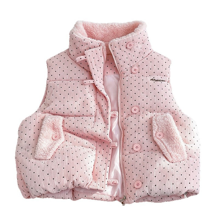 Damen nan wattierte Cord‑Optik Steppweste mit Teddyinnenfutter, Stehkragen und Kordelzugsaum Drune